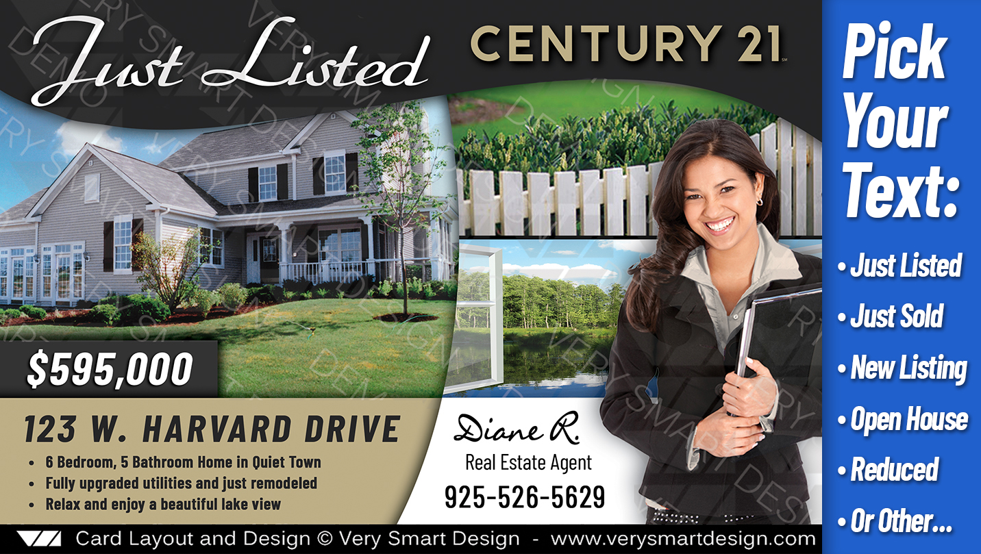 Gold and Dark Gray Best Century 21 Postcards Real Estate Just Listed Templates 1A