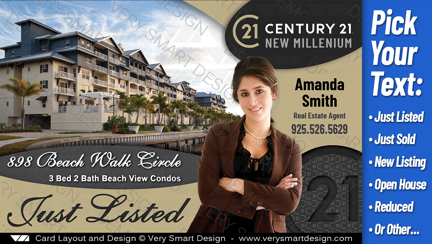 Gold and Dark Gray New Logo Best Century 21 Realty Postcards Just Listed Designs 5A