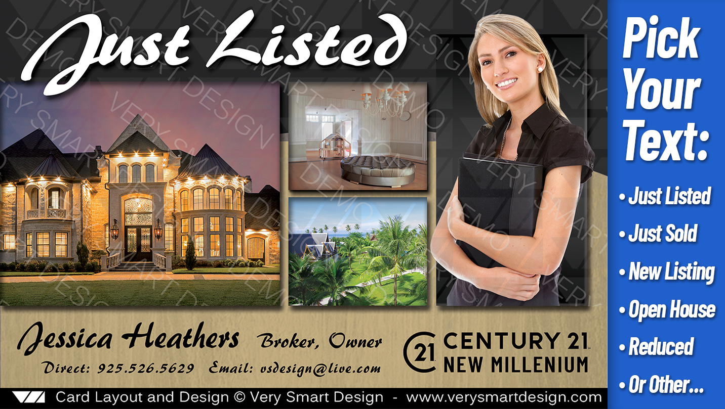 Dark Gray and Gold 2018 New Best Century 21 Postcards Real Estate Just Listed Designs 8B