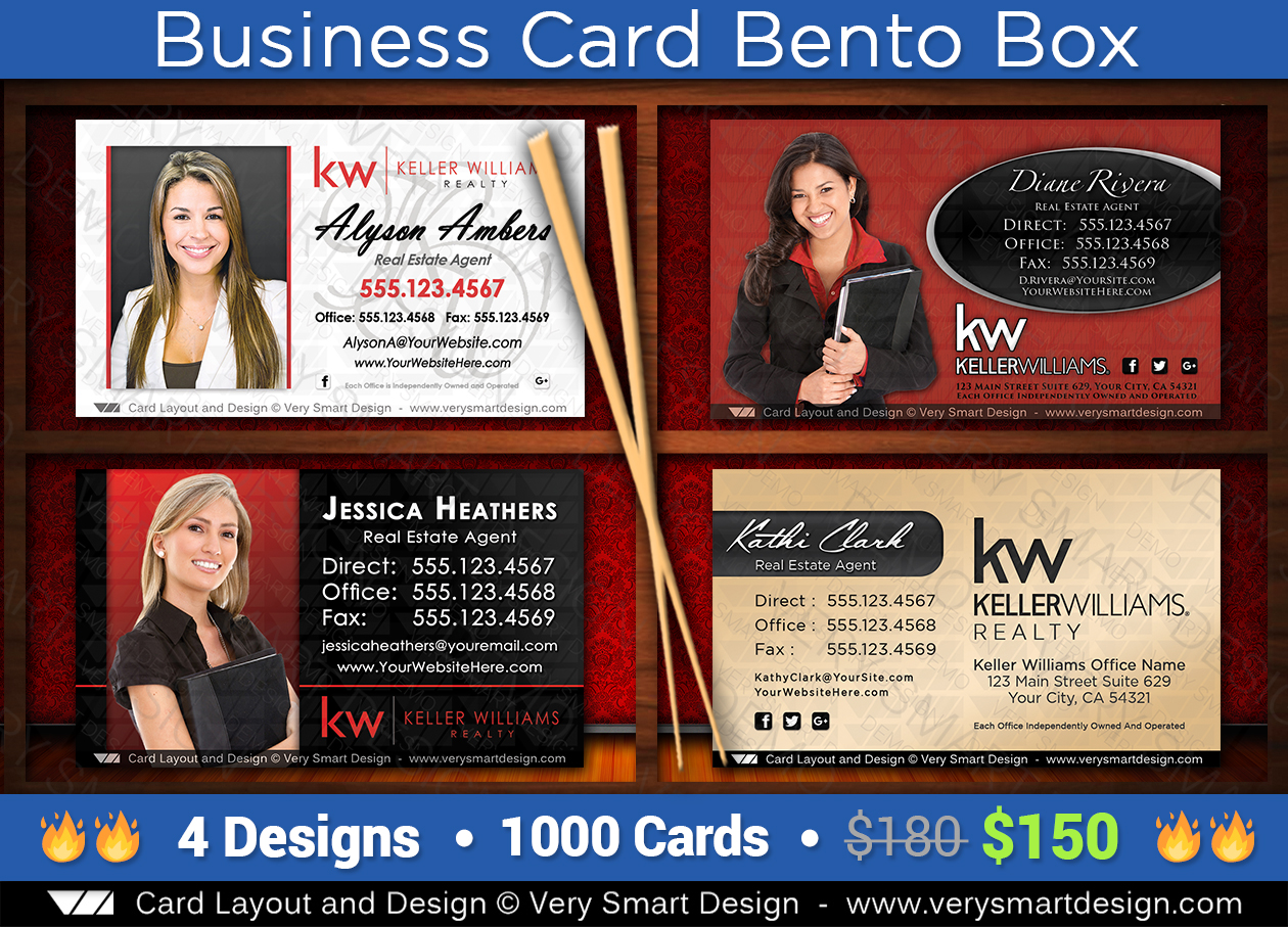 Red and Black Keller Williams Business Cards KW Bento Box Combo 1