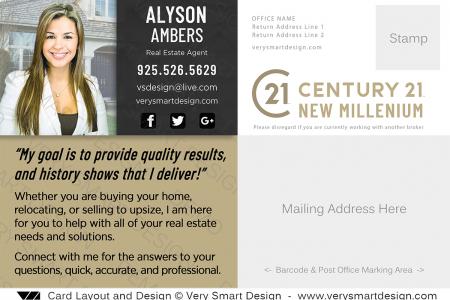 Century 21 Real Estate Postcard Back 1B - Design Image via Very Smart Design.This Century 21 postcard template features new C21 font with gray and gold contact area, headshot and house backdrop, along w...