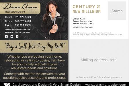 Dark Gray Century 21 Real Estate Postcard Back 2B - Design Image via Very Smart Design.This Century 21 postcard template features new C21 colored contact area with cursive name, C21 font, headshot with background...