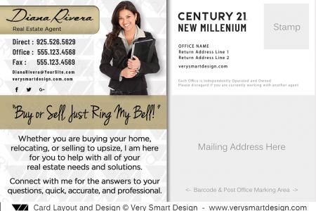 Light Gold Century 21 Real Estate Postcard Back 2C - Design Image via Very Smart Design.This Century 21 postcard template features a contact area with cursive name, C21 font, headshot with background removed, alon...