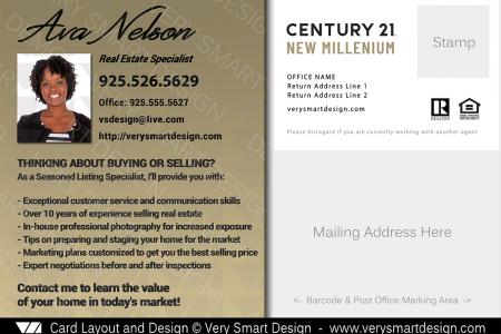 Century 21 Real Estate Postcard Back 4A - Design Image via Very Smart Design.These real estate postcards back templates for Century 21 feature an open flowing contact area, elegant cursive real estate a...