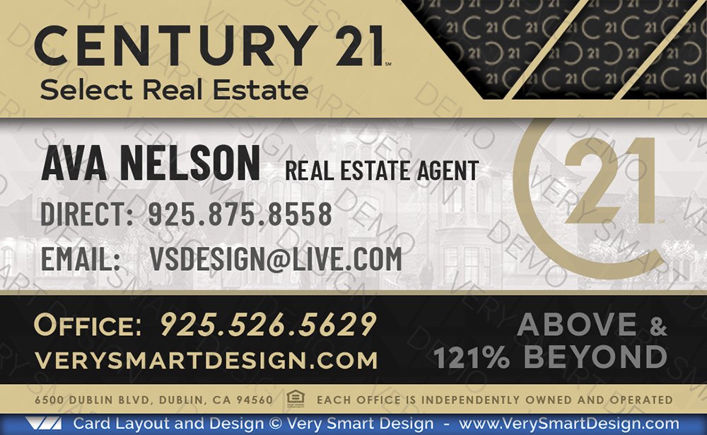 Gold and Black Custom Century 21 Business Card Templates with New C21 Seal 22C