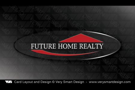 Back 1 for Future Home Realty Business Cards with Headshot and New FHR - Design Image via Very Smart Design.This business card back design features the Future Home Realty logo within a highlighted metallic lined oval on a dark backgr...