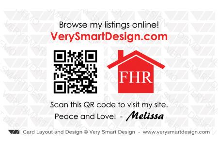 Back 3 for Future Home Realty Business Cards with New FHR Logo - Design Image via Very Smart Design.This back design for business cards features a QR code to link to your phone, website or email, along with the new Future Hom...