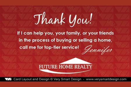 Future Home Realty Business Cards Back 8 with New FHR Style Design - Design Image via Very Smart Design.This new FHR brand business card design for Future Home Realty agents features the signature red, room for inspirational mess...