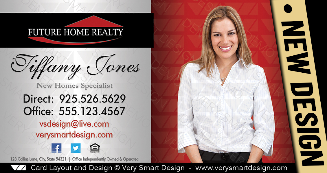 Silver and Red Future Home Realty Real Estate Business Card Design with New FHR Logo 2A