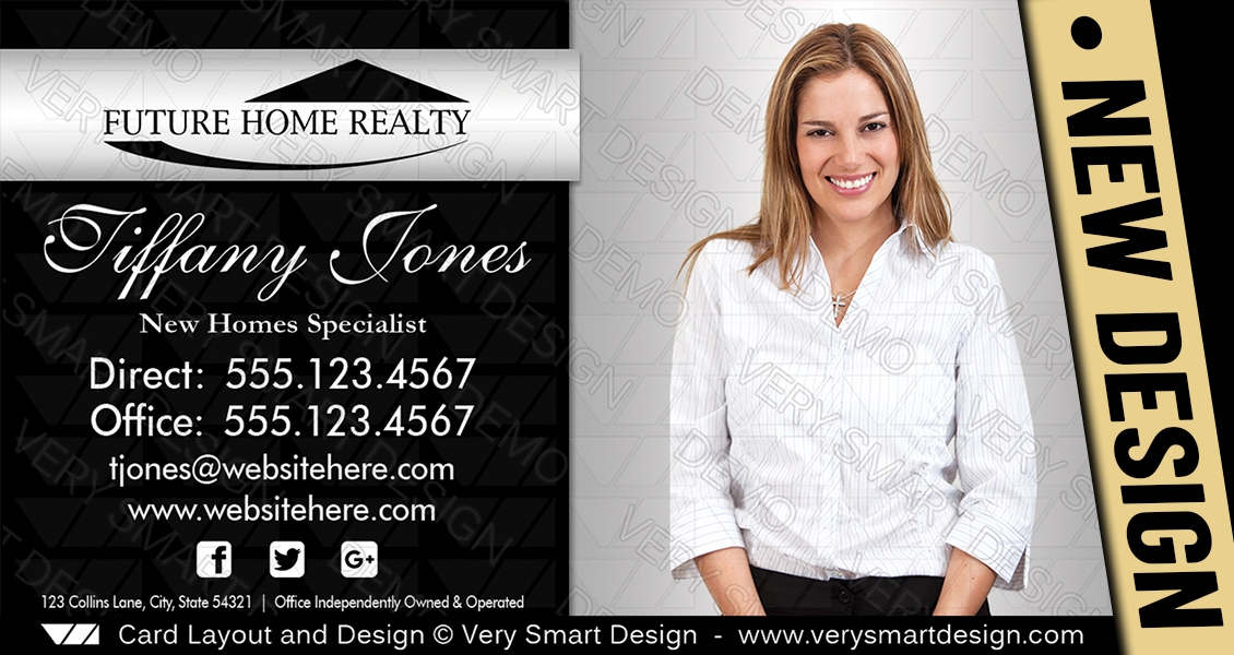 Silver and Black Custom Future Home Realty New Logo Real Estate Business Card Designs for FHR 2B