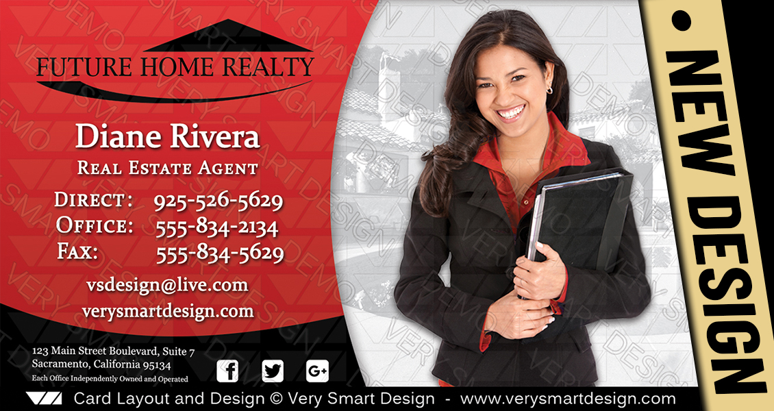 Red and White Custom Future Home Realty Business Card Templates with New FHR Logo 3A