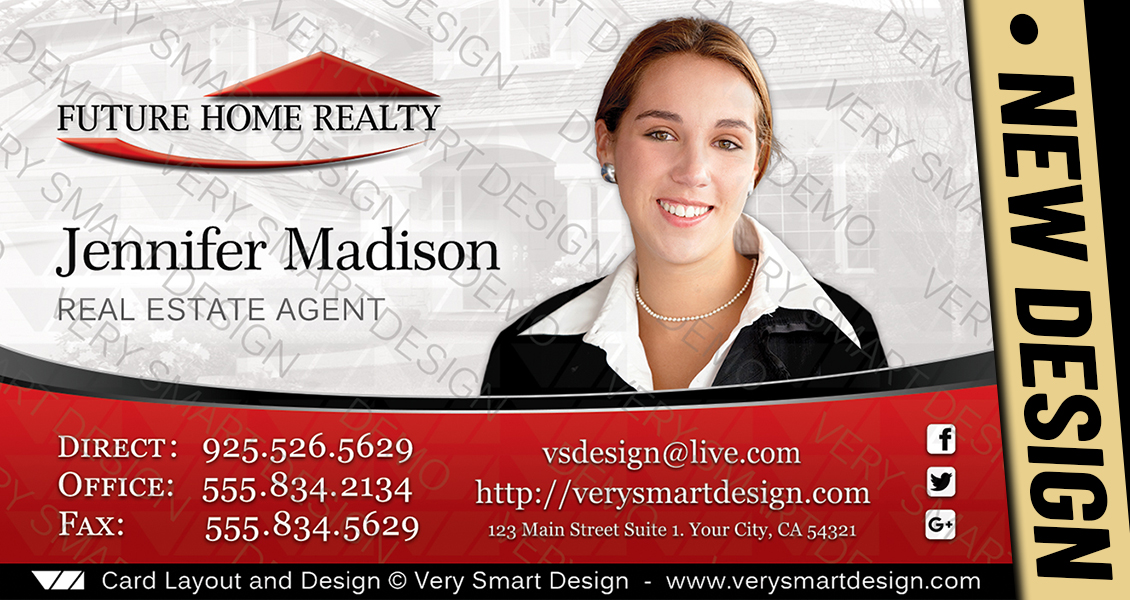 Red and White New FHR Logo Agent Real Estate Business Cards Future Home Realty Design 1B