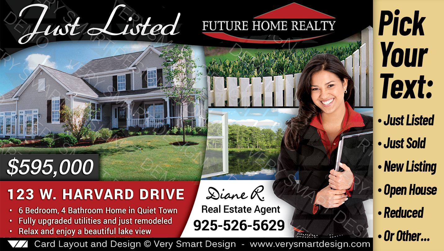 Black and Red Best Future Home Realty Postcards Real Estate Just Listed Templates 1A