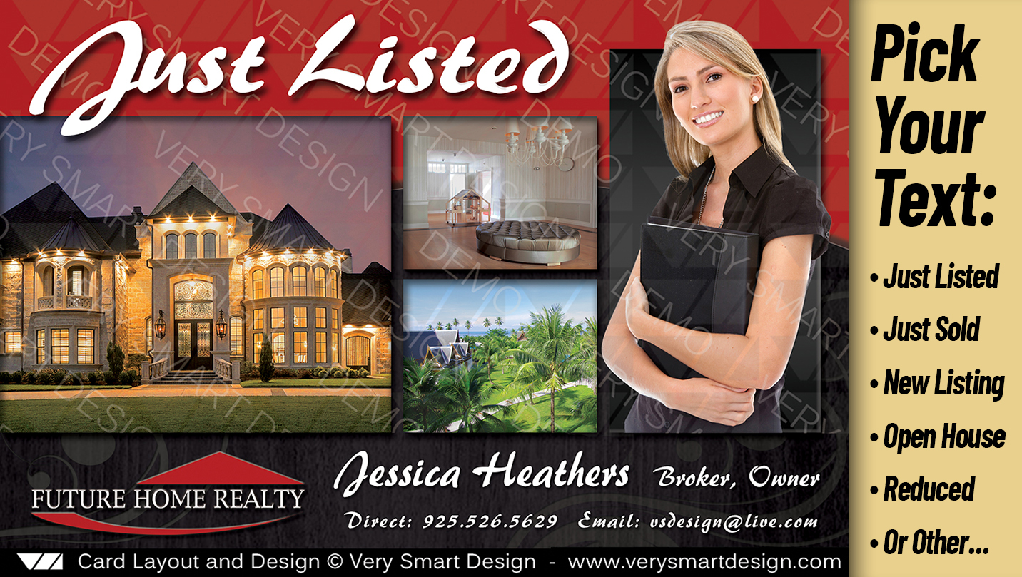 Red and Black Best New Future Home Realty Postcards Real Estate Just Listed Designs 8A
