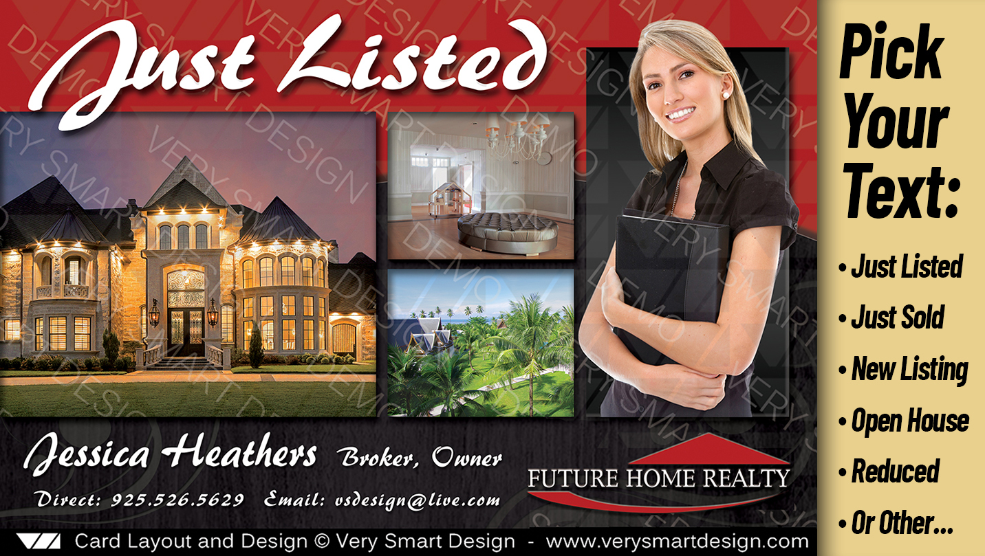 Red and Black Best New Future Home Realty Postcards Real Estate Just Listed Designs 8B