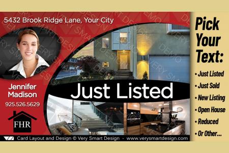 Red and Black FHR Just Listed Best Future Home Realty Postcards for Real Estate Templates 9A