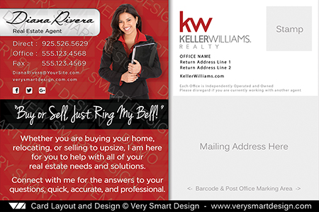 Keller Williams Postcard Real Estate Back 2A - Design Image via Very Smart Design.This Keller Williams postcards template features a Keller Williams color theme, including the contact area with headshot and ...
