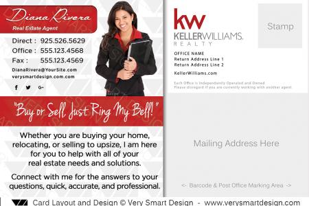 Keller Williams Real Estate Postcard Back 2C - Design Image via Very Smart Design.These Keller Williams postcards feature a KW light color theme, with a balanced contact area, headshot and and cursive name, ...