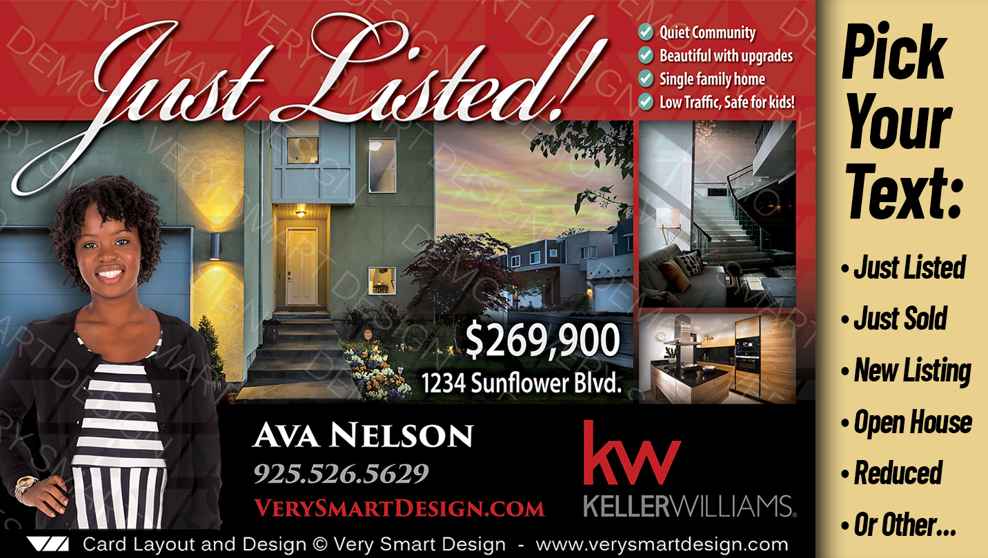 Red and Black Brand New Keller Williams Property Promo Post Cards Real Estate Designs 3A