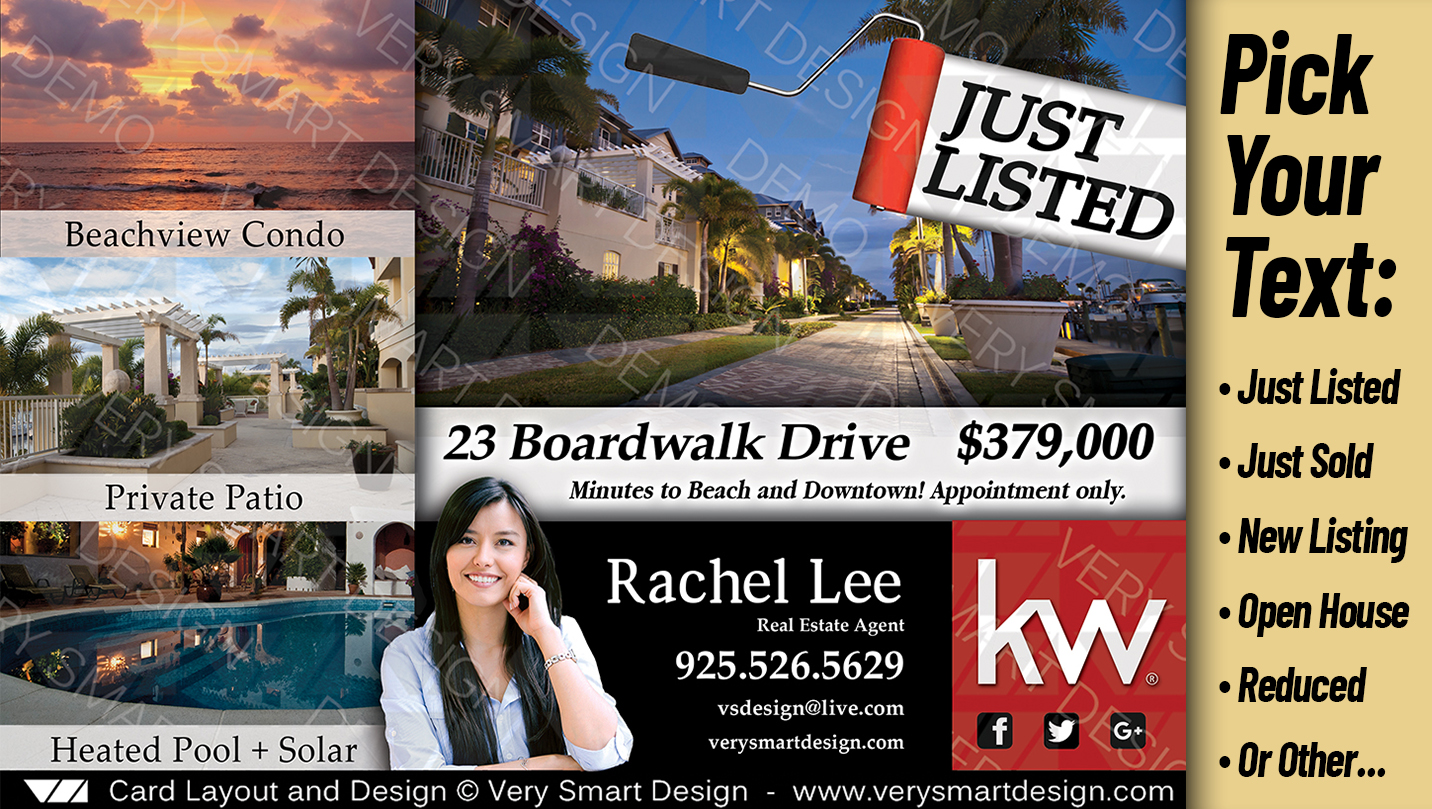 White and Red New Just Listed Real Estate Postcards Templates Keller Williams 4A