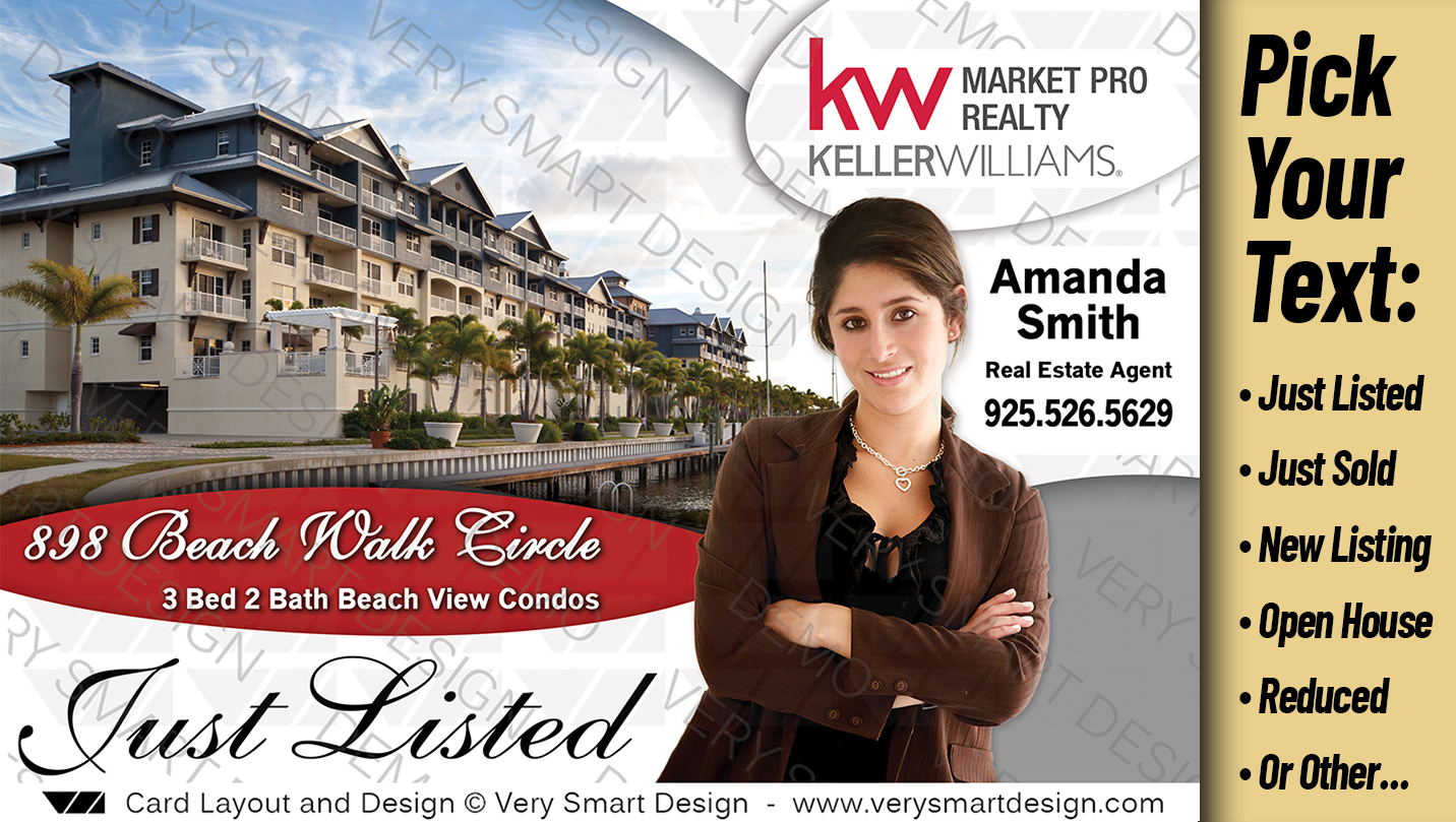 White and Red Custom Keller Williams Realty Postcards Just Listed Designs 5A