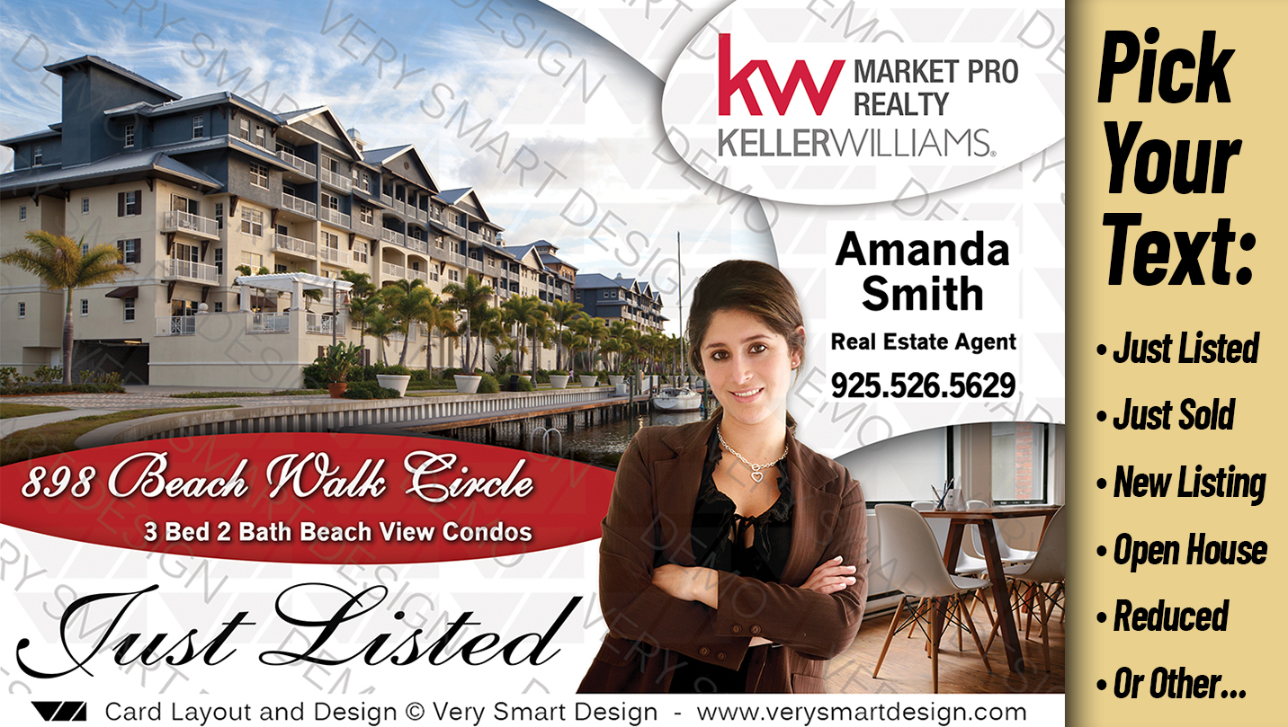 White and Red Custom Keller Williams Realty Postcards Just Listed Designs 5B