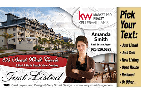 White and Red Custom Keller Williams Realty Postcards Just Listed Designs 5B