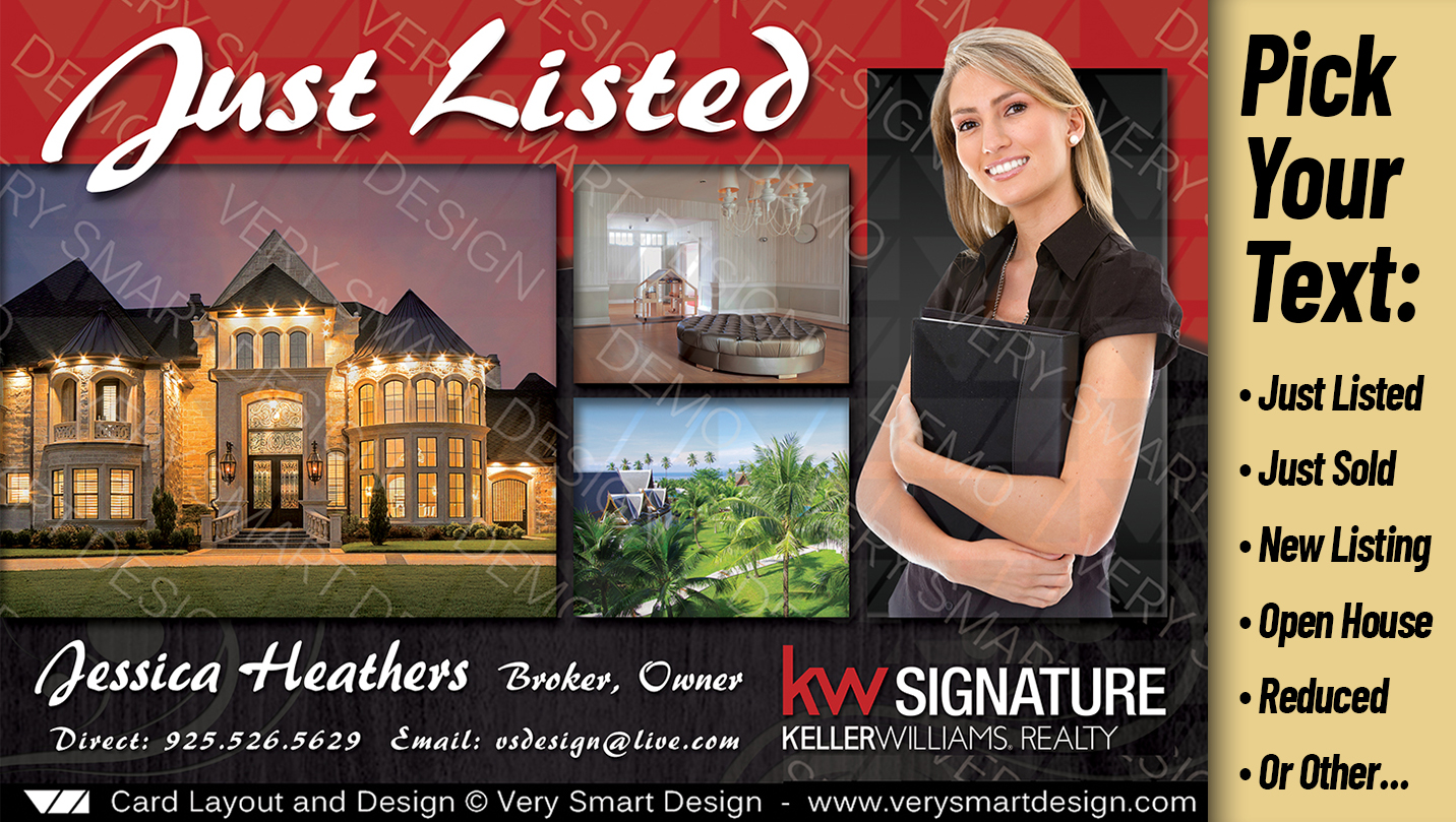 Red and Black Keller Williams Property Promo Postcards Just Listed Real Estate Templates 8B