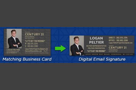 Digital Email Signature for Century 21 Agent with New Logo - Design Image via All Style Mall.This business card and email signature are based on the new Century 21 theme and logo colors, but with a much more efficient ...