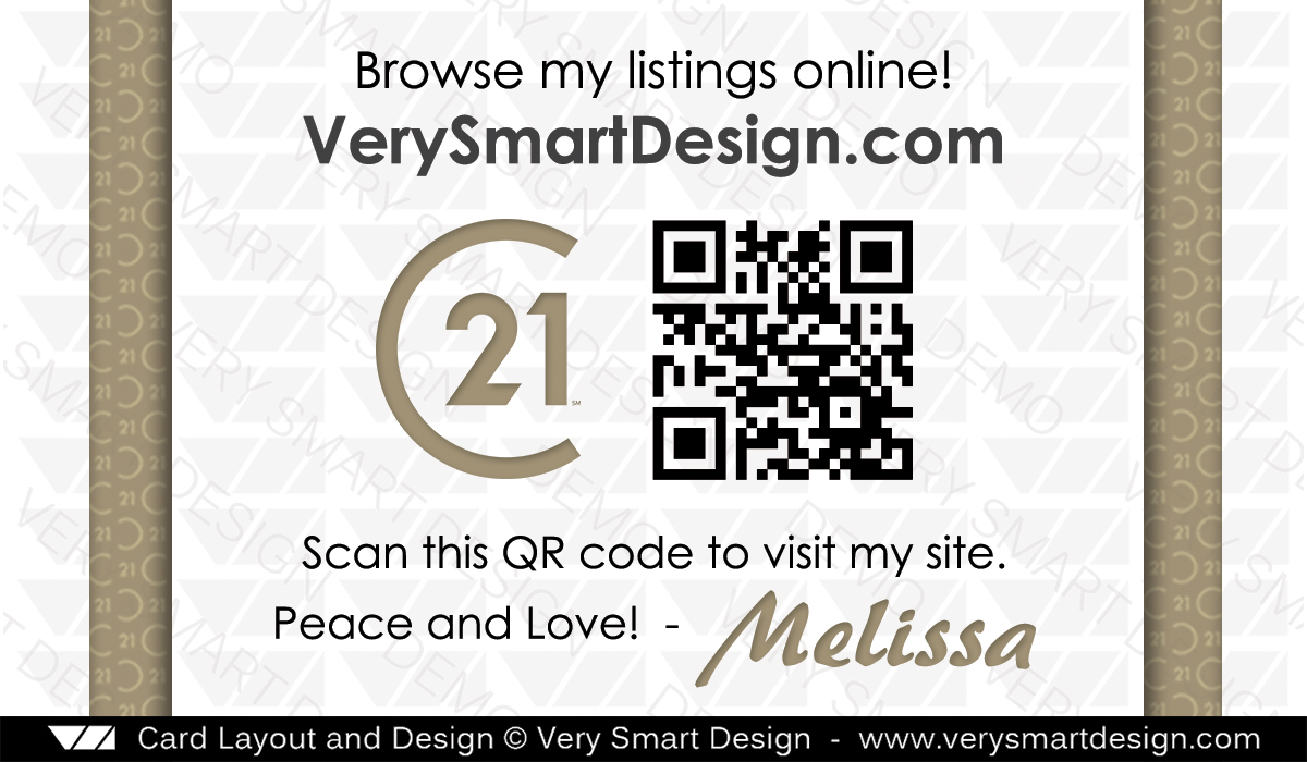 Back 3 of Century 21 Business Cards with QR Code and New C21 Logo - Design Image via Very Smart Design.Real estate agent Century 21 business cards typically arent very future proof, so this custom designed real estate marketing ...