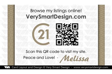 Back 3 of Century 21 Business Cards with QR Code and New C21 Logo - Design Image via Very Smart Design.Real estate agent Century 21 business cards typically arent very future proof, so this custom designed real estate marketing ...