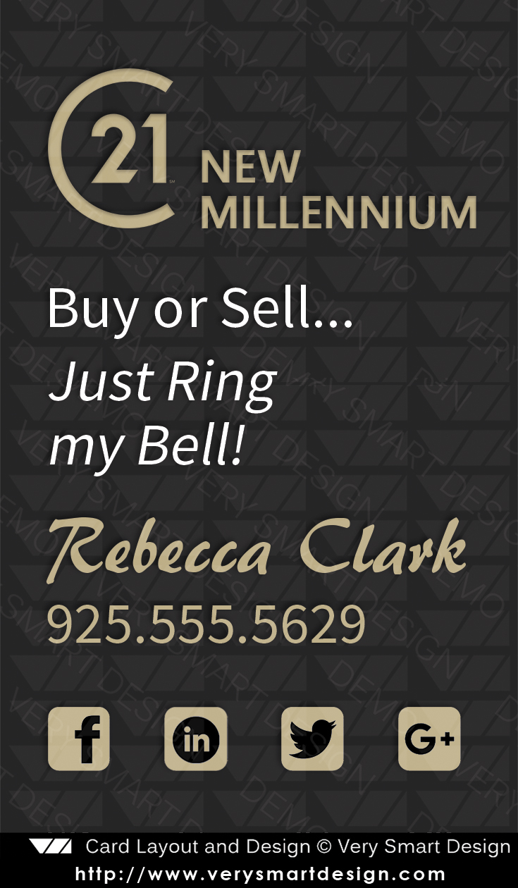 Century 21 Business Cards Vertical Template with New C21 Logo Back 10 - Design Image via All Style Mall.This vertical business card design for Century 21 real estate marketing features tagline, contact info and social logos, pari...