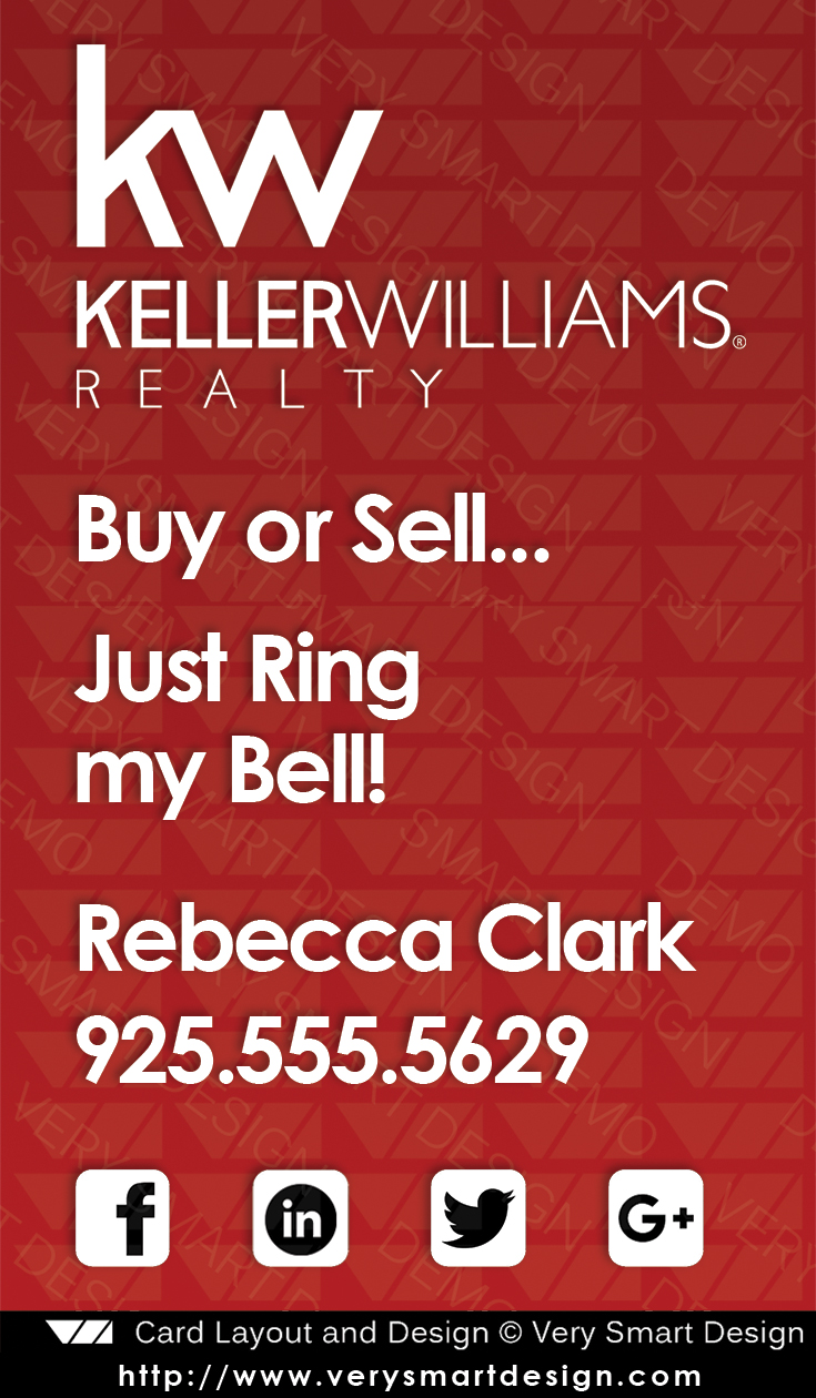 Vertical Real Estate Business Card Back Design 10 for Keller Williams - Design Image via All Style Mall.This business card design for Keller Williams real estate marketing features tagline, contact info and social logos, paring p...