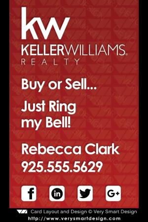 Vertical Real Estate Business Card Back Design 10 for Keller Williams - Design Image via All Style Mall.This business card design for Keller Williams real estate marketing features tagline, contact info and social logos, paring p...