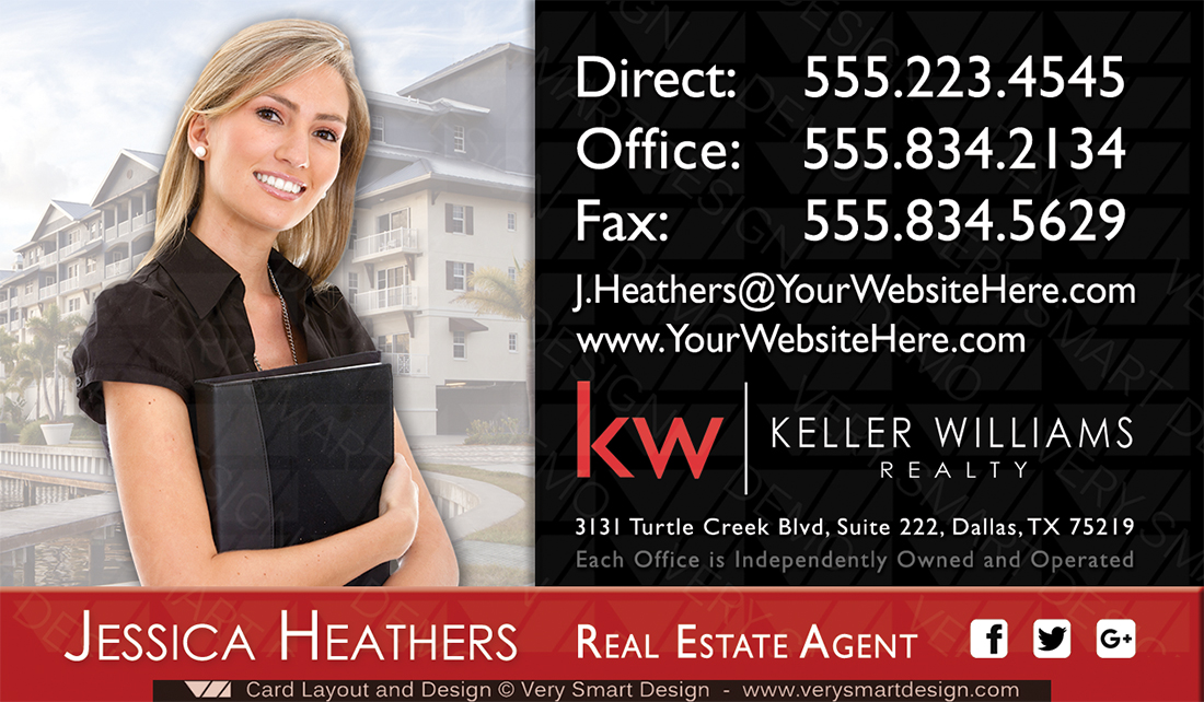 Black and Red Keller Williams Team Business Cards for KW Agents 4D