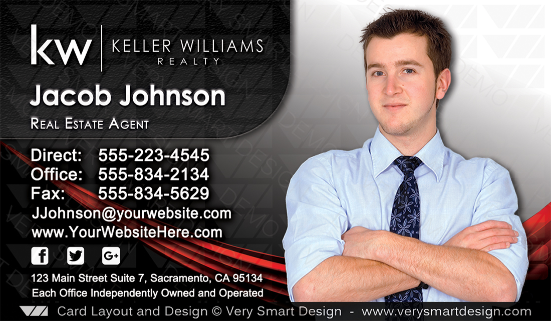 Silver and Black Keller Williams Team Business Cards for KW Agents 7B