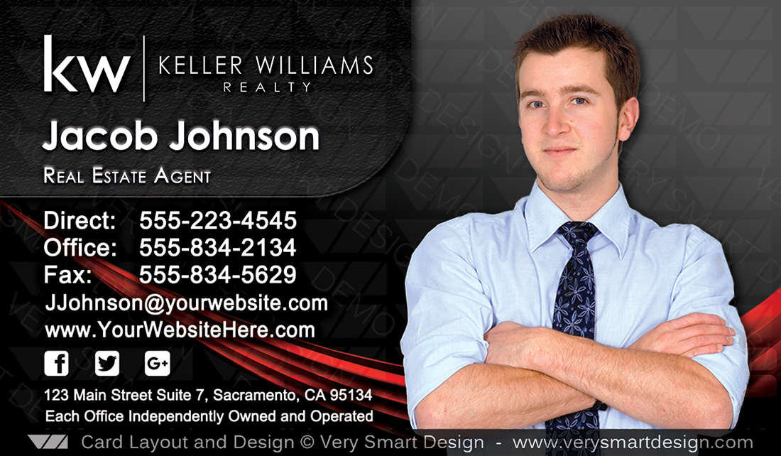 Black and Red Custom Keller Williams Business Card Template for KW USA 7C
