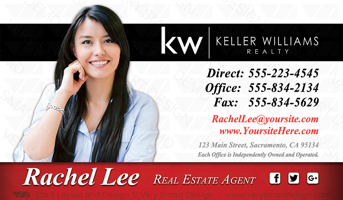 White and Red Keller Williams Real Estate Business Card Design for KW Associates 8C