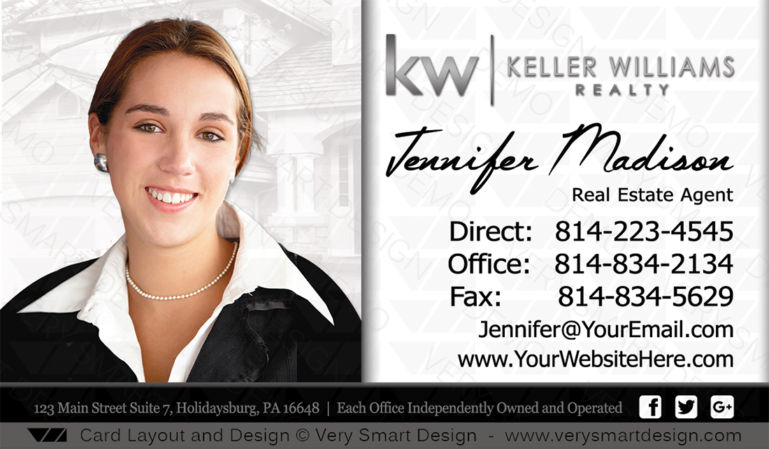 White and Black Keller Williams Real Estate Agent Business Cards for KW Agents 9A