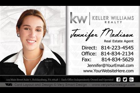 White and Black Keller Williams Real Estate Agent Business Cards for KW Agents 9A