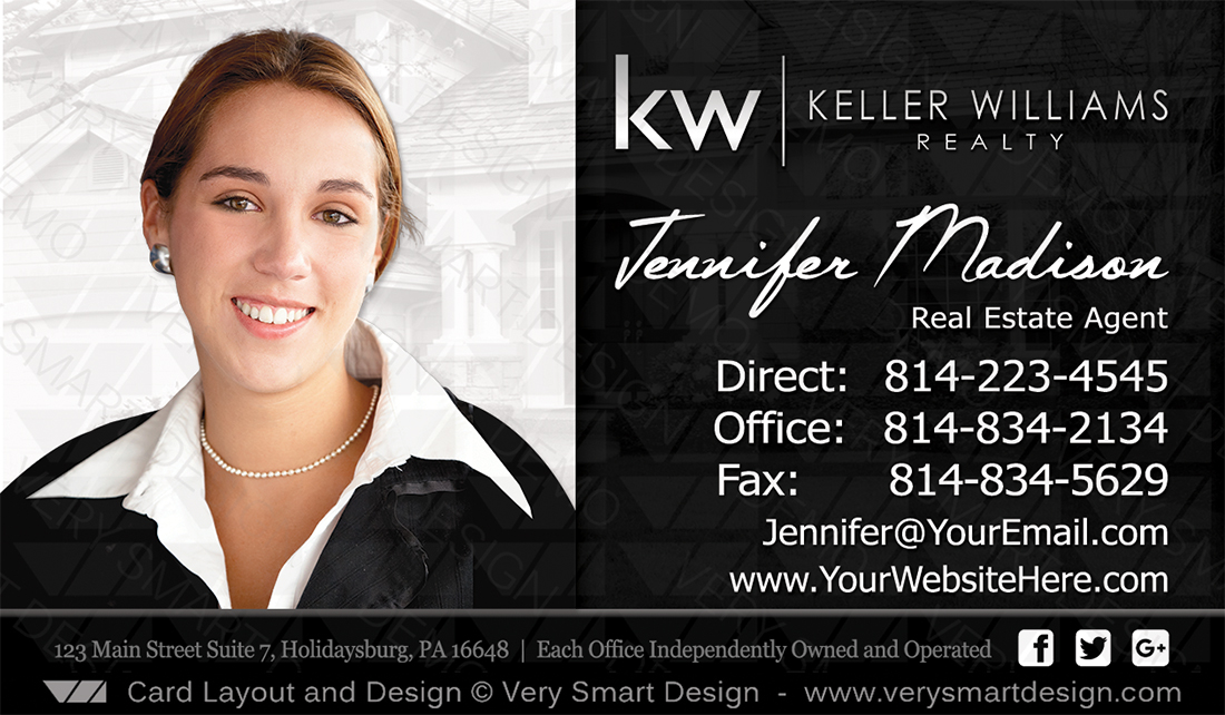 White and Black Keller Williams Team Business Cards for KW Agents 9C