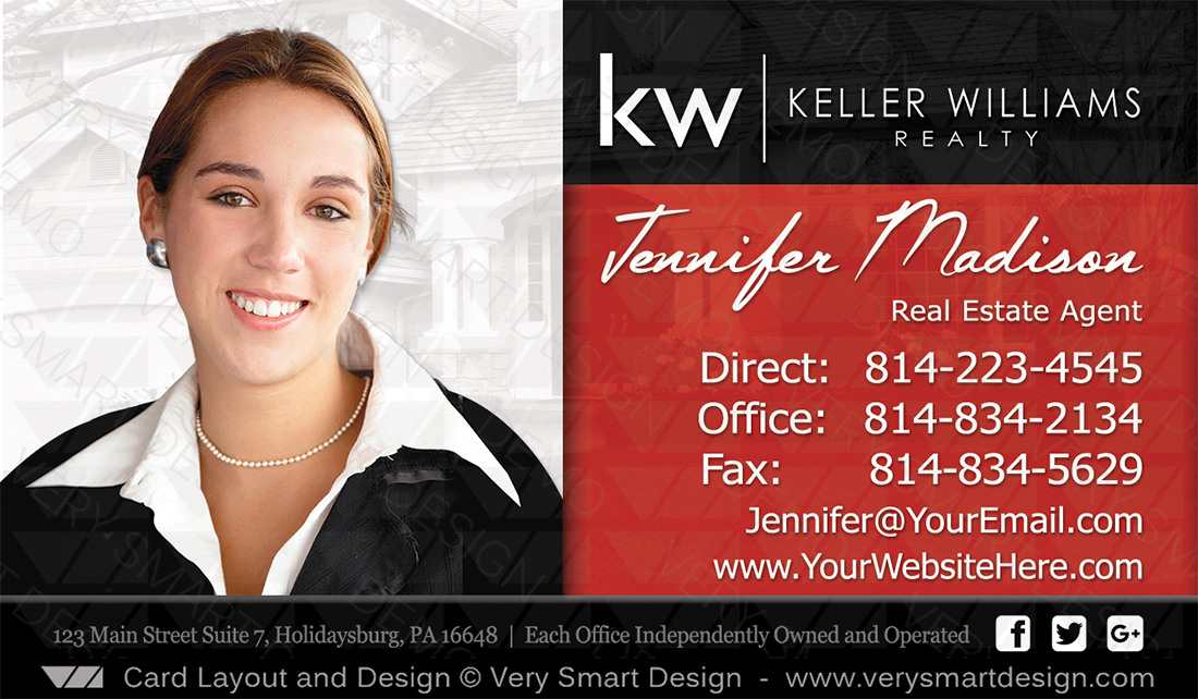 Red and Black Custom Keller Williams Business Card Template for KW USA 9D