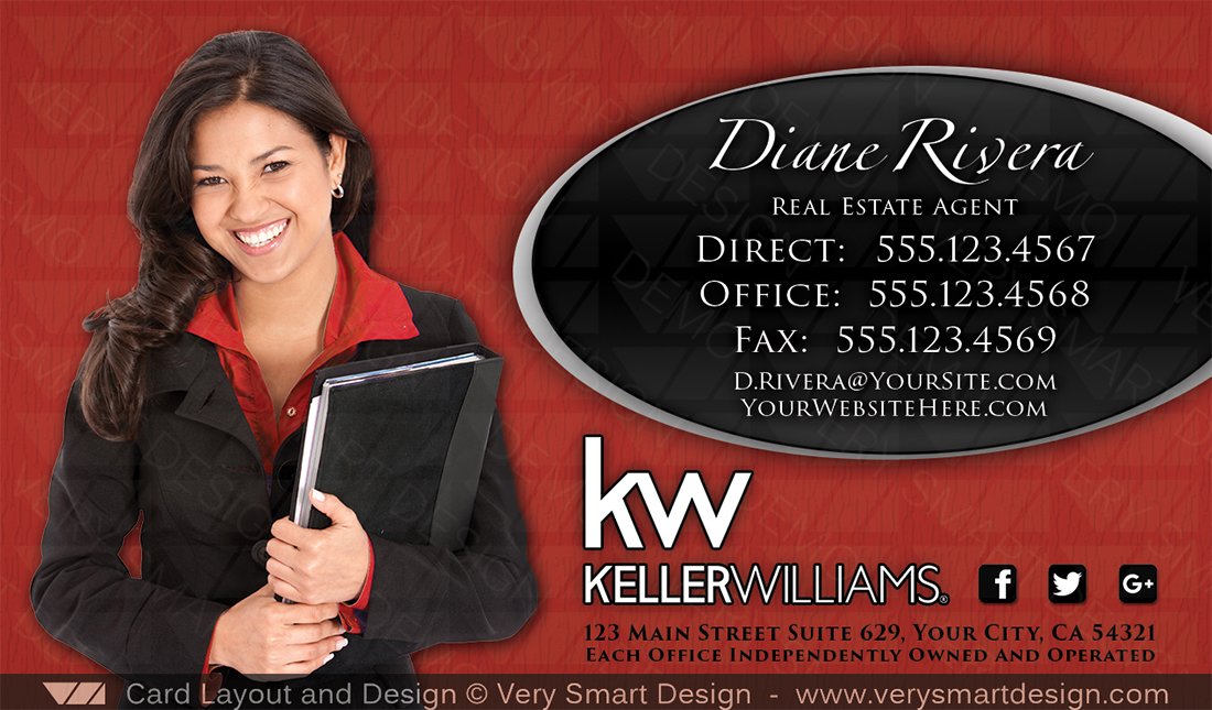 Red and Black Custom Keller Williams Business Card Template for KW USA 12B