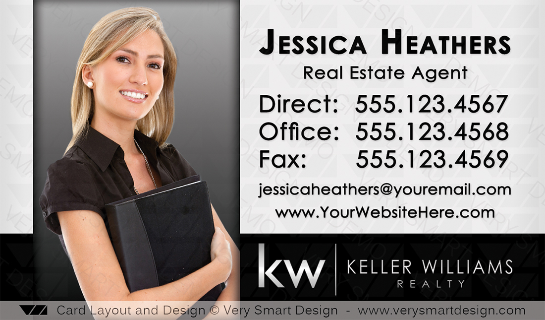 Silver and Black Keller Williams Real Estate Agent Business Cards for KW Agents 14C