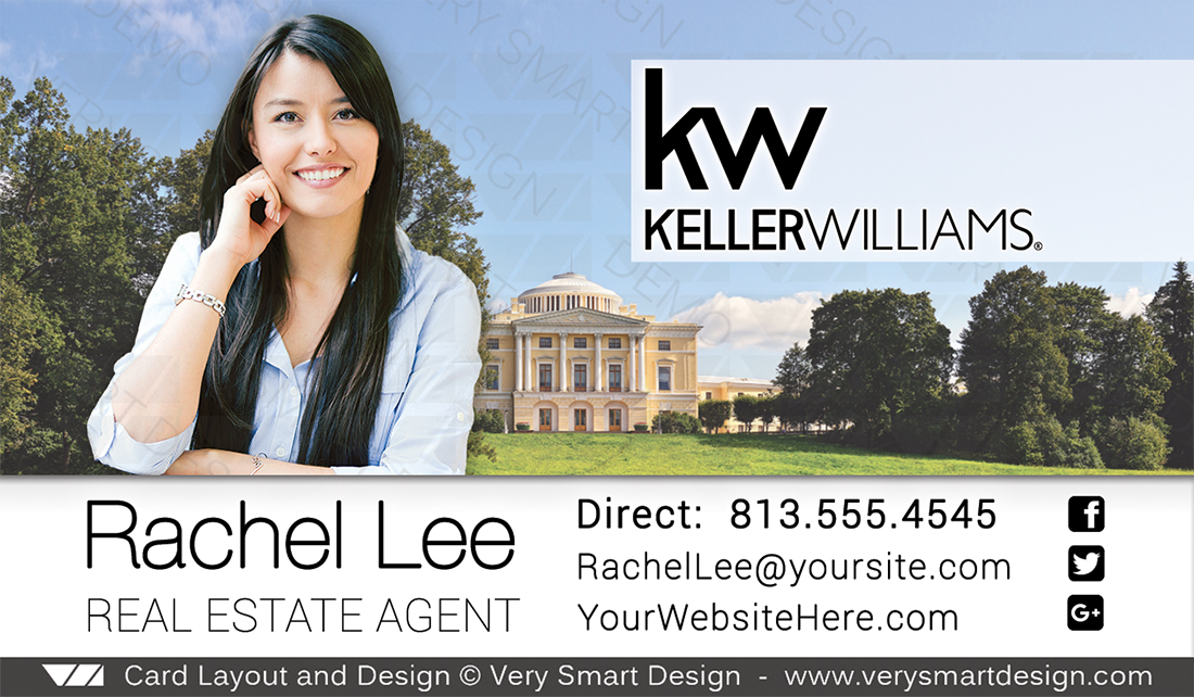 Blue and Green Custom Keller Williams Business Card Template for KW USA 15C