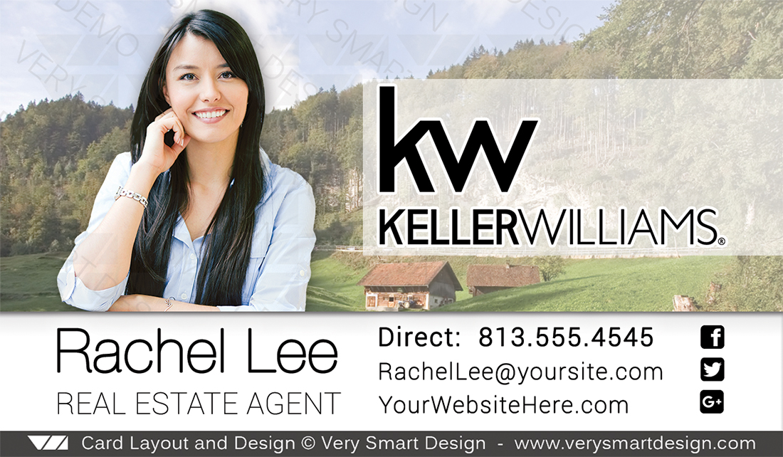 Green and Brown Custom Keller Williams Business Card Design for KW Associates 15H