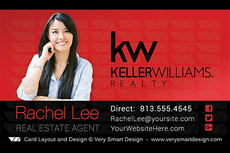Red and Black Keller Williams Real Estate Agent Business Cards for KW Agents 15I