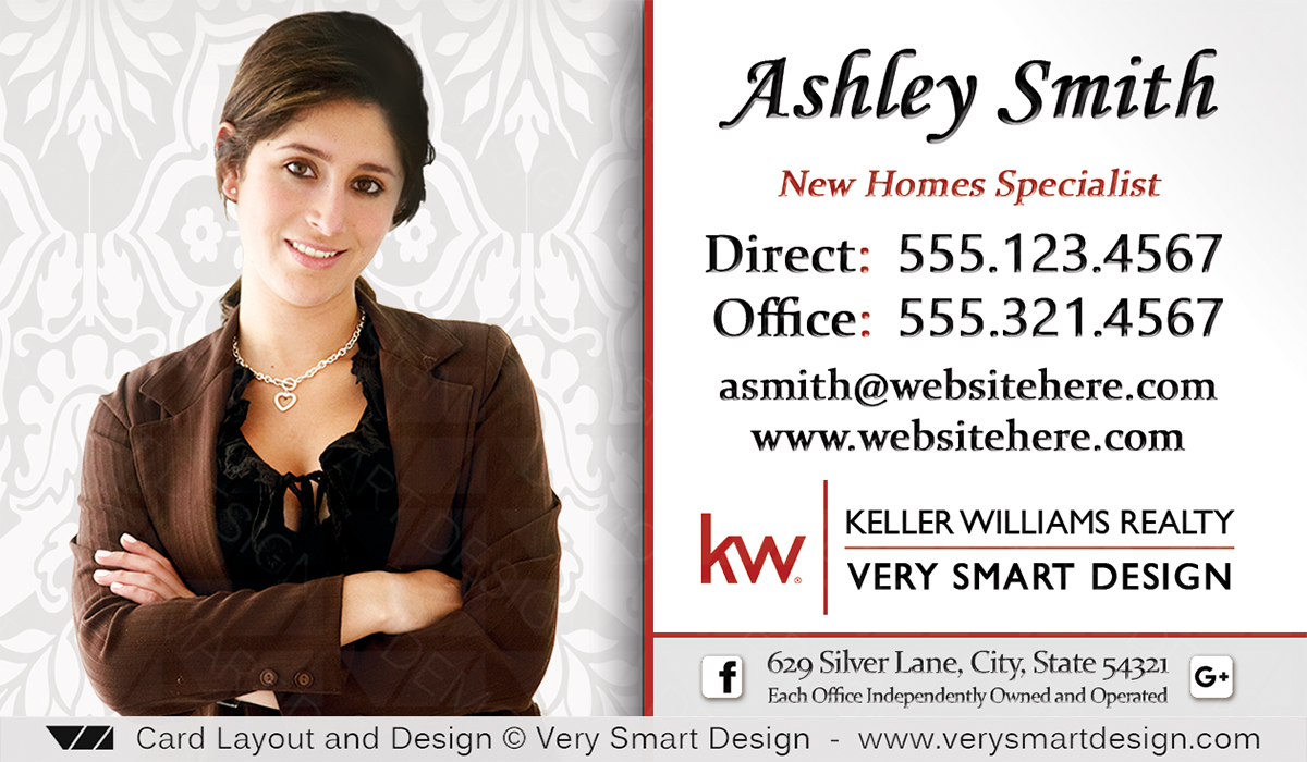 White and Red Business Cards for Keller Williams Real Estate Agents in USA Design 6D
