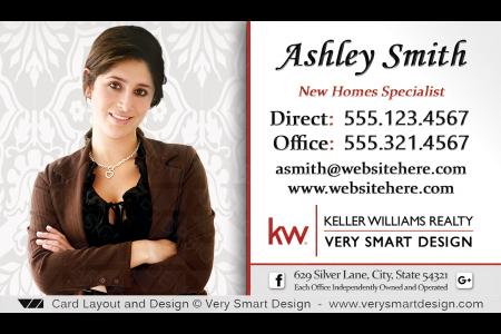 White and Red Business Cards for Keller Williams Real Estate Agents in USA Design 6D