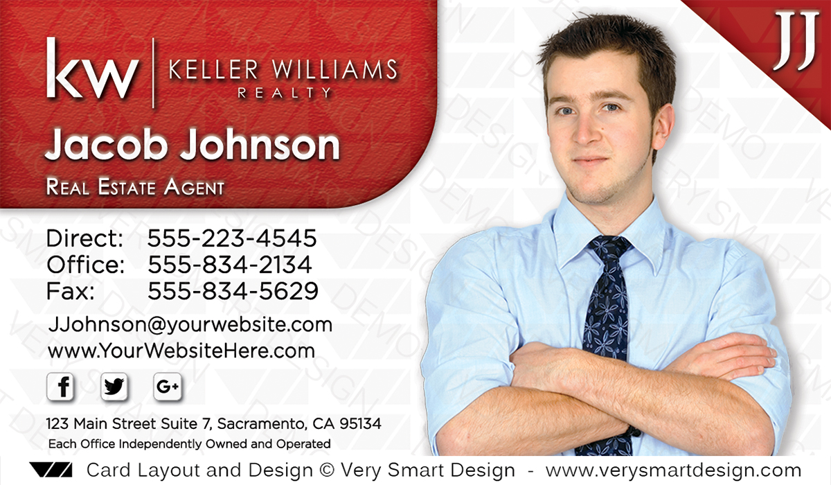 White and Red Keller Williams Real Estate Business Card Design for KW Associates 7E